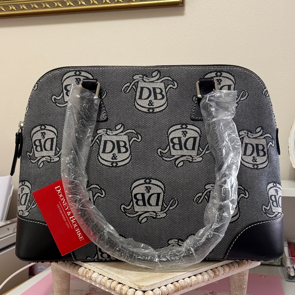 Dooney & Bourke Black and Gray DB Logo Satchel